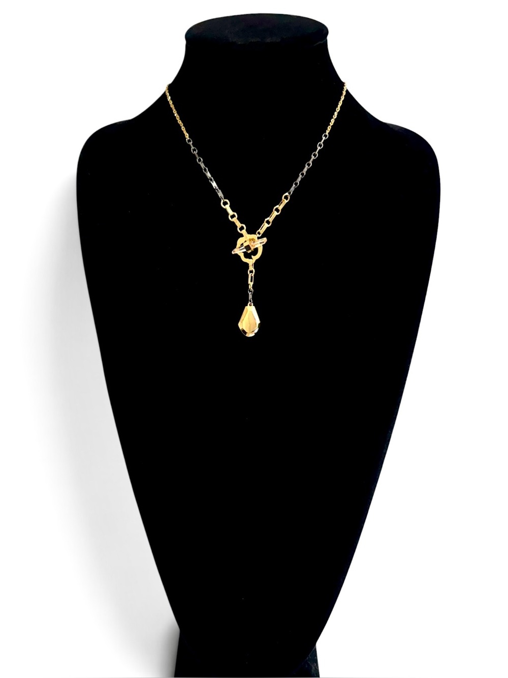 Bloomingdale’s Fragments Pink Crystal Two-Tone Toggle Drop Necklace NWT